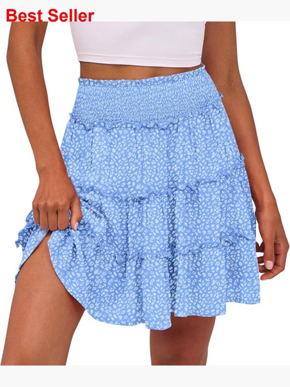 Summer Flowy Mini Skort High Waist Ruffle Tiered 100% Rayon